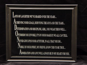 Etched poem on framed mirror