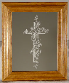 Framed mirror sample of cross