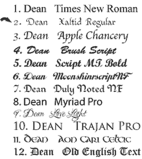 Dean font choices