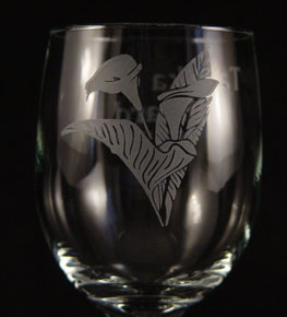 Etched flower on wine glass
