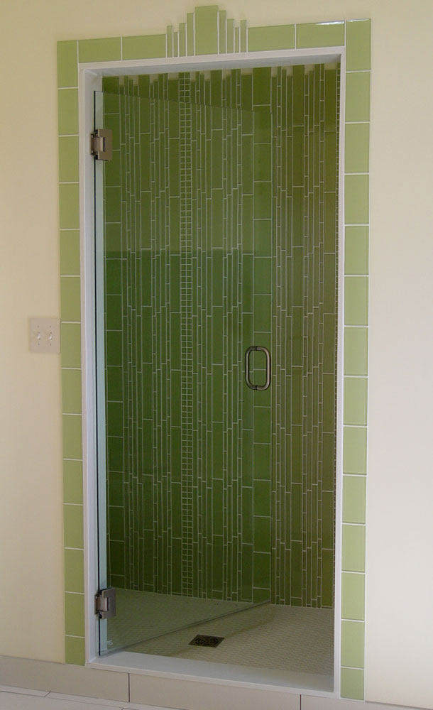 Custom shower doors, etched and painted